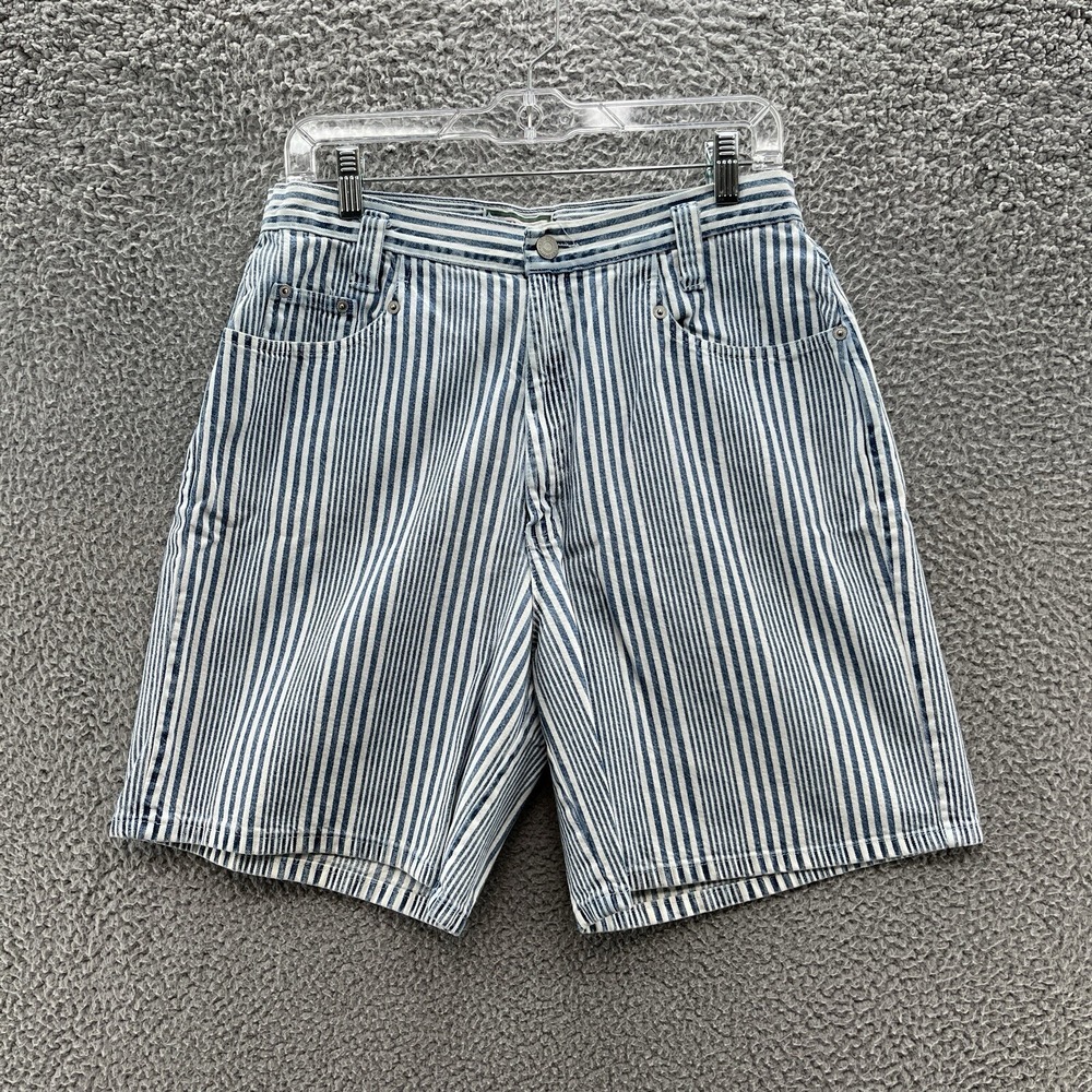 VTG 80s 90s Cenza Palmetto Shorts Womens 12 Blue Railroad Stripe High Waist Mom